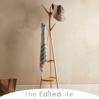 An Image of Ash Wood Coat Stand with Shelves Natural (Brown)