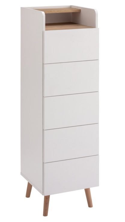 An Image of Habitat Skandi 5 Drawer Tallboy - White Two Tone