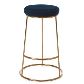 An Image of Zeta Bar Stool Midnight Blue Velvet Midnight (Blue)