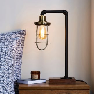 An Image of Milas Pipe Black Industrial Table Lamp Black