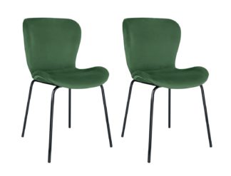 An Image of Habitat Etta Pair of Velvet Dining Chair - Green