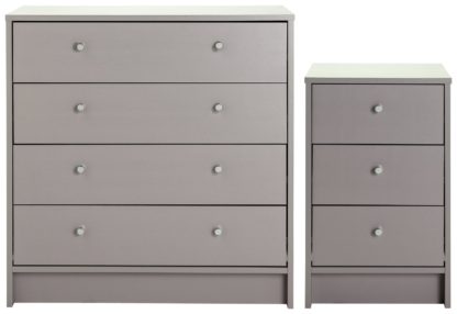 aceec7a28fc53c0a5825ca5972daec6027fe712a9129d8c5948837b4d3859ff6.jpg An Image of Habitat Malibu Bedside Table & 4 Drawer Chest Set - Grey