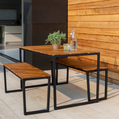 af2bf960fb98e5068147a7e61d2437a5911bd85d2658013d0fc983f6dfa23e47.jpg An Image of Elements 4 Seater Compact Wooden Dining Set Dark Wood (Brown)