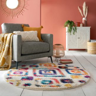 An Image of Zumra Berber Dia. 133cm Circle Rug Yellow, Blue and Pink