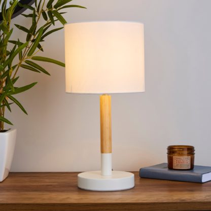 An Image of Dion White Wood Table Lamp White