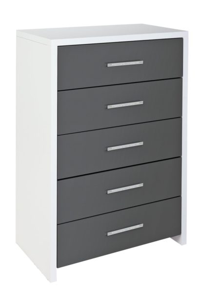 An Image of Habitat Broadway 5 Drawer Chest - Grey Gloss & White