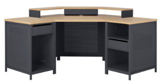 An Image of Argos Home Modular Corner Gaming Desk - Oak Effect & Black