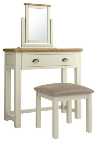 An Image of Habitat Kent Dressing Table, Stool Mirror - Cream/Oak