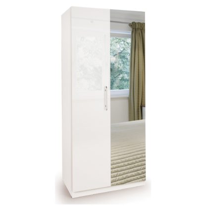 An Image of Angel High Gloss 2 Door Mirror Wardrobe White