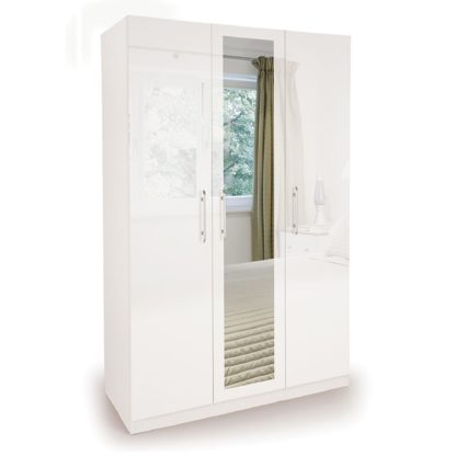 An Image of Angel High Gloss 2 Door Mirror Wardrobe White