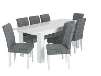An Image of Habitat Miami White Gloss Extending Table & 8 Chair -Blue