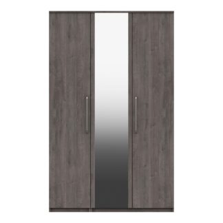 An Image of Parker Grey 3 Door Mirrored Wardrobe Dark Grey