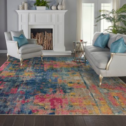 An Image of Celestial Blue and Yellow Rug Multi-Coloured