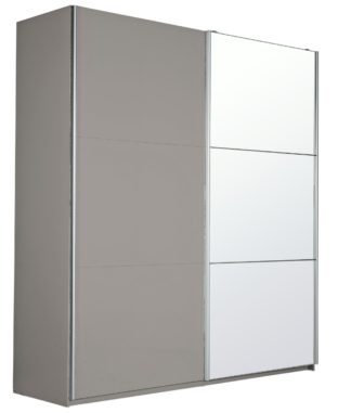 An Image of Habitat Holsted Large Grey Gloss &Mirror Sliding Wardrobe