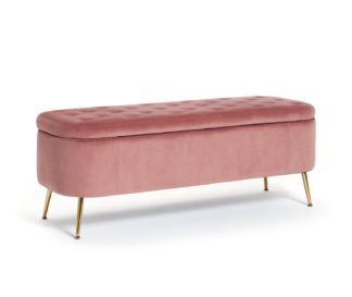 An Image of Habitat Rosella Velvet Ottoman - Pink