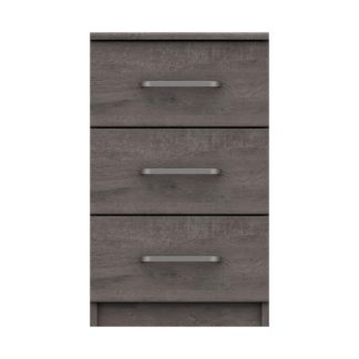 An Image of Parker Grey 3 Drawer Bedside Table Dark Grey