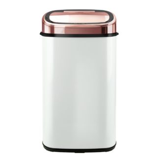 An Image of Tower 58 Litre Sensor Bin - Rose Gold and White