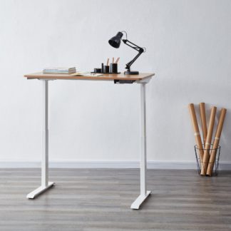 An Image of Apollo Oak Effect Adjustable Standing Smart Desk Mid Oak (Brown)
