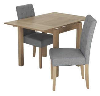 An Image of Habitat Clifton Extending Table & 2 Button Chairs - Grey