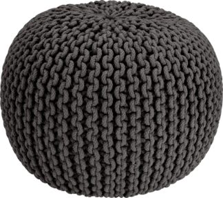 An Image of Habitat Cotton Knitted Pod Footstool - Charcoal