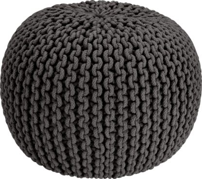 An Image of Habitat Cotton Knitted Pod Footstool - Charcoal