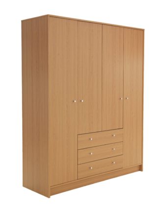 An Image of Habitat Malibu 4 Door 3 Drawer Wardrobe - Oak Effect