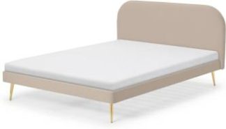An Image of Eulia King Size Bed, Pearl Pink Velvet & Brass