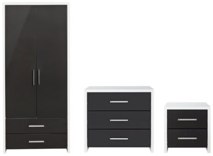 An Image of Habitat Broadway Gloss 3 Piece Wardrobe Set -Black/ White