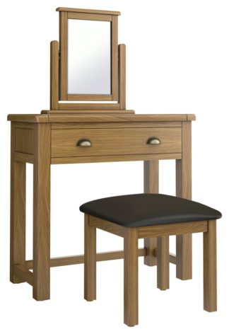 An Image of Habitat Kent 1Drw Dressing Table, Stool, Mirror - Oak