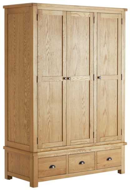 An Image of Habitat Kent 3 Door 3 Drawer Wardrobe - Oak & Oak Veneer