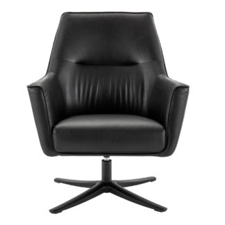An Image of Habitat Rhett Faux Leather Swivel Chair - Black