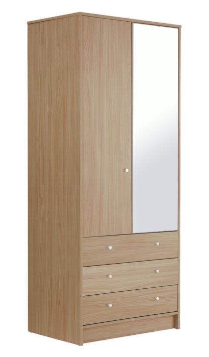 An Image of Habitat Malibu 2 Dr 3 Drw Mirror Wardrobe - Black Oak Eff