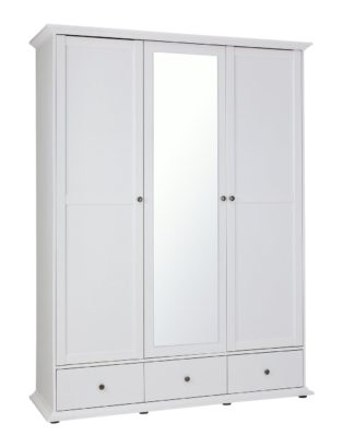 An Image of Habitat Heathland 3 Door 3 Drawer Mirror Wardrobe - White