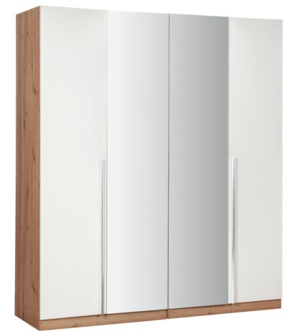 An Image of Habitat Munich 4 Door 2 Mirror Wardrobe-White /Oak Effect