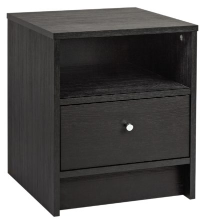 An Image of Habitat Malibu 1 Drawer Bedside Table - Black Oak Effect