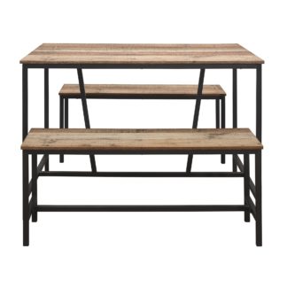 An Image of Urban Rustic Dining Table and Bench Set Brown and Black