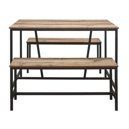 An Image of Urban Rustic Dining Table and Bench Set Brown and Black