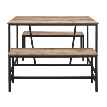 be04bc5446fc86b9eff0996e6e473d296d9cf559294015e65574848202a8145b.jpg An Image of Urban Rustic Dining Table and Bench Set Brown and Black