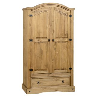 An Image of Corona Pine 2 Door 1 Drawer Wardrobe Brown