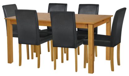An Image of Habitat Ashdon Solid Wood Dining Table & 6 Black Chairs