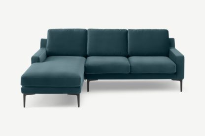 An Image of Katrine Left Hand Facing Chaise End Corner Sofa, Steel Blue Velvet