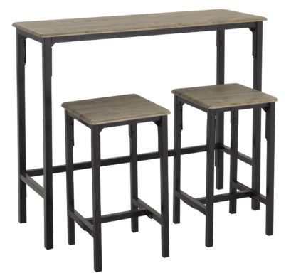 An Image of Argos Home Bolitzo Bar Set & 2 Stools - Oak & Black