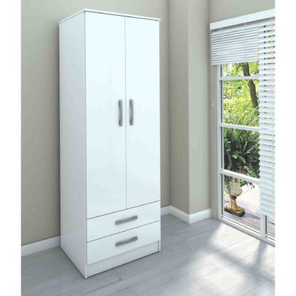 An Image of Lynx White 2 Door Combi Wardrobe White