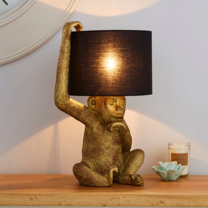 An Image of Odisha Resin Monkey Gold Table Lamp Gold