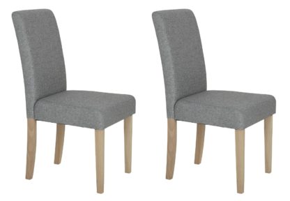 An Image of Habitat Pair of Tweed Mid Back Dining Chairs - Grey