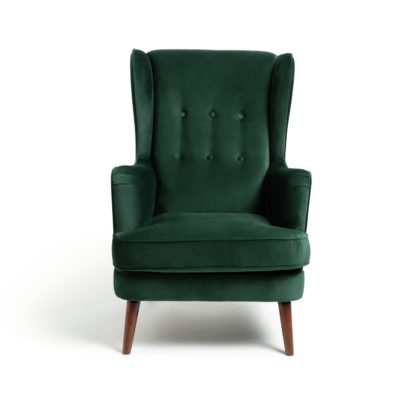 An Image of Habitat Callie Velvet Wingback Chair - Forest Green