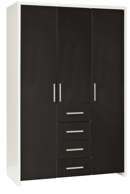 An Image of Habitat Broadway 3 Dr 4 Drw Wardrobe - Blk Gloss & White