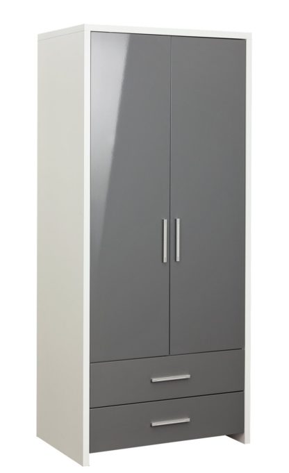 An Image of Habitat Broadway 2 Dr 2 Drw Wardrobe - Grey Gloss & White