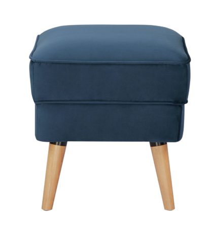 An Image of Habitat Callie Velvet Footstool - Petrol Blue