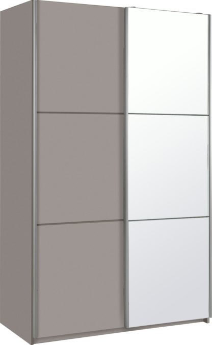 An Image of Habitat Holsted Large Grey Gloss &Mirror Sliding Wardrobe